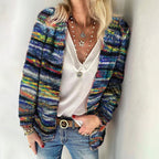 Striped Textured Knit Women__ Cardigan