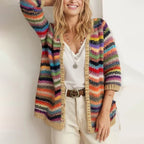 Striped Textured Knit Women__ Cardigan