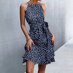DressBetty - 2024 Boho Floral Print Sling Lace Up Belted Midi Dress