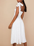 Ditsy Floral Print Sweetheart Tie Strap High Split Midi Dress