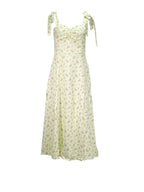 Ditsy Floral Print Sweetheart Tie Strap High Split Midi Dress