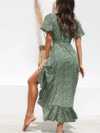 Ditsy Floral Wrap Flutter Sleeve High Low Hem Midi Dress