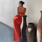 Spaghetti Strap V-Neck Waist Cut Out High Split Bodycon Maxi Dress
