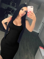 Scoop Neck Wide Strap Sleeveless Column Bodycon Midi Dress