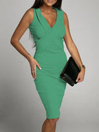 Sleeveless Wrap Front Ribbed Knit Bodycon Midi Dress