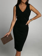 Sleeveless Wrap Front Ribbed Knit Bodycon Midi Dress