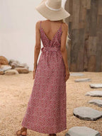 Polka Dot Wrap V-Neck Spaghetti Strap High Split Maxi Dress