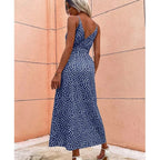 Speckled Print Spaghetti Strap Wrap Tie-Waist Side Slit Midi Dress