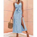 Speckled Print Spaghetti Strap Wrap Tie-Waist Side Slit Midi Dress
