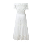 Off Shoulder Lace Flounce Scalloped Tiered Maxi Dress