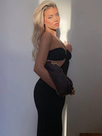 Halter Neck Gathered Bodice Waist Cut Out Bodycon Midi Dress