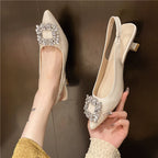New Women's Pointed Toe Shal Nude Pink Diamond Back Strappy Dress Shoes Low Heel Pumps