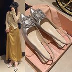 New Women's Pointed Toe Shal Nude Pink Diamond Back Strappy Dress Shoes Low Heel Pumps