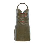 Halter Cowl Neck Glitter Mesh Bodycon Mini Dress