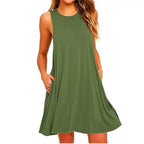 Round Neck Sleeveless Pocket A-Line Tank Mini Dress
