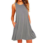 Round Neck Sleeveless Pocket A-Line Tank Mini Dress