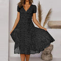 Ditsy Floral Print V-Neck Short Sleeve A-Line Midi Dress