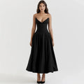 Strapless Plunging Sweetheart Corset Bodice Pleated A-Line Midi Dress