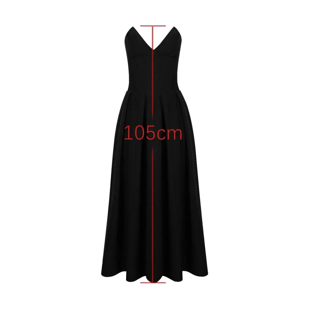 Strapless Plunging Sweetheart Corset Bodice Pleated A-Line Midi Dress