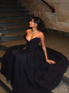 Strapless Plunging Sweetheart Corset Bodice Pleated A-Line Midi Dress