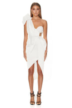 Adelle Bandage Corset-Style One Shoulder Dress with Bow