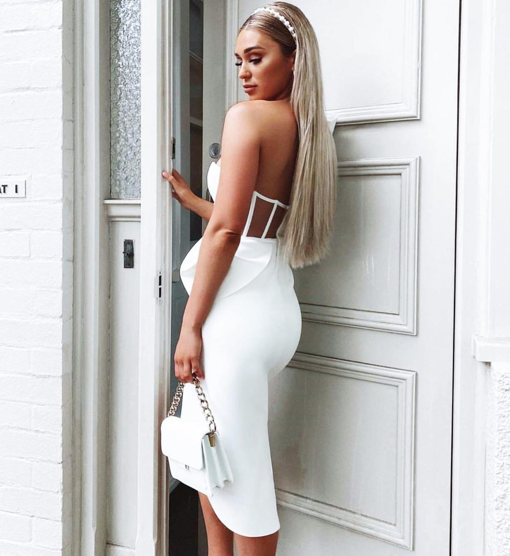 Adelle Bandage Corset-Style One Shoulder Dress with Bow