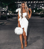 Adelle Bandage Corset-Style One Shoulder Dress with Bow