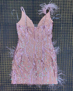 Antonella Mini Dress with Feather Sequin Embellishments