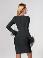 Candace Long Sleeve Feather Dress