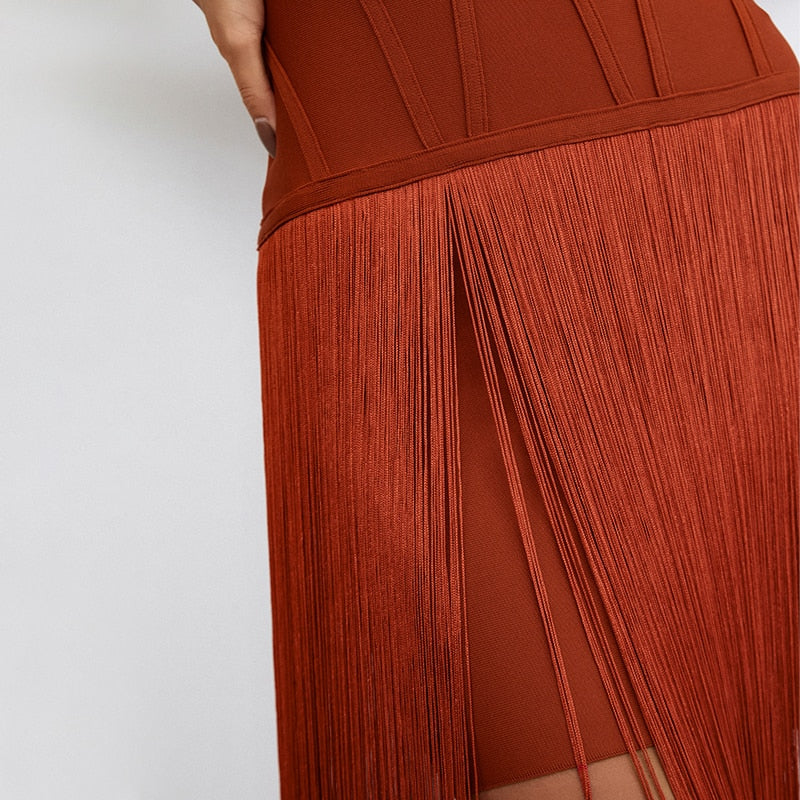 Charlotte Bandage Dress with Cut Out Tassels