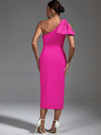 Claret Bandage One Shoulder Ruffle Midi Dress - One Shoulder Style