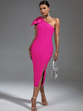 Claret Bandage One Shoulder Ruffle Midi Dress - One Shoulder Style