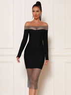 Cornelia Off Shoulder Rhinestone Bandage Dress