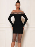 Cornelia Off Shoulder Rhinestone Bandage Dress