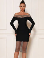 Cornelia Off Shoulder Rhinestone Bandage Dress