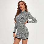 Dina Long Sleeve Bandage Dress with Monogram Jacquard
