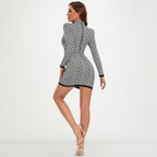 Dina Long Sleeve Bandage Dress with Monogram Jacquard
