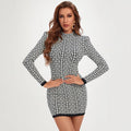 Dina Long Sleeve Bandage Dress with Monogram Jacquard