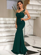 Elora One Shoulder Rhinestone Mesh Gown