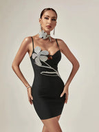 Rhinestone Cut Out Bandage Dress