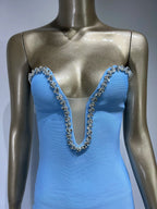 Hilo Bandage Dress with Strapless Rhinestone Detail and Deep Cleavage