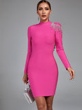 Irie Long Sleeve Bandage Dress with Rhinestone Tassels