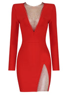 Glamorous Rhinestone Bandage Dress with Long Sleeves
