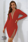 Glamorous Rhinestone Bandage Dress with Long Sleeves