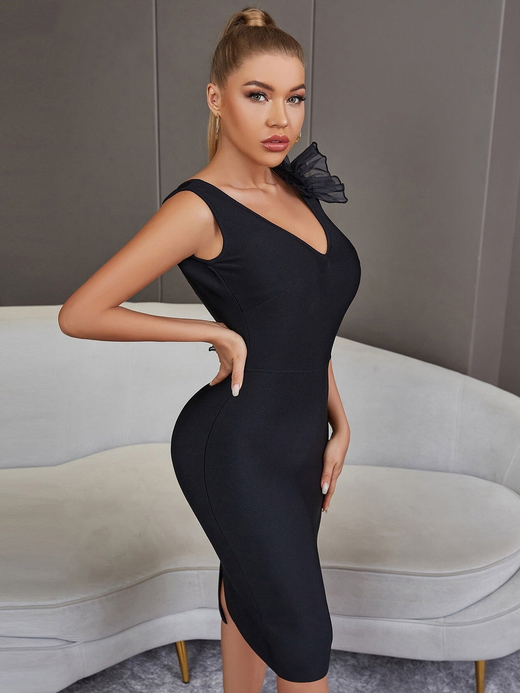 Leigh Bandage Backless Dress with Ruffle Detail