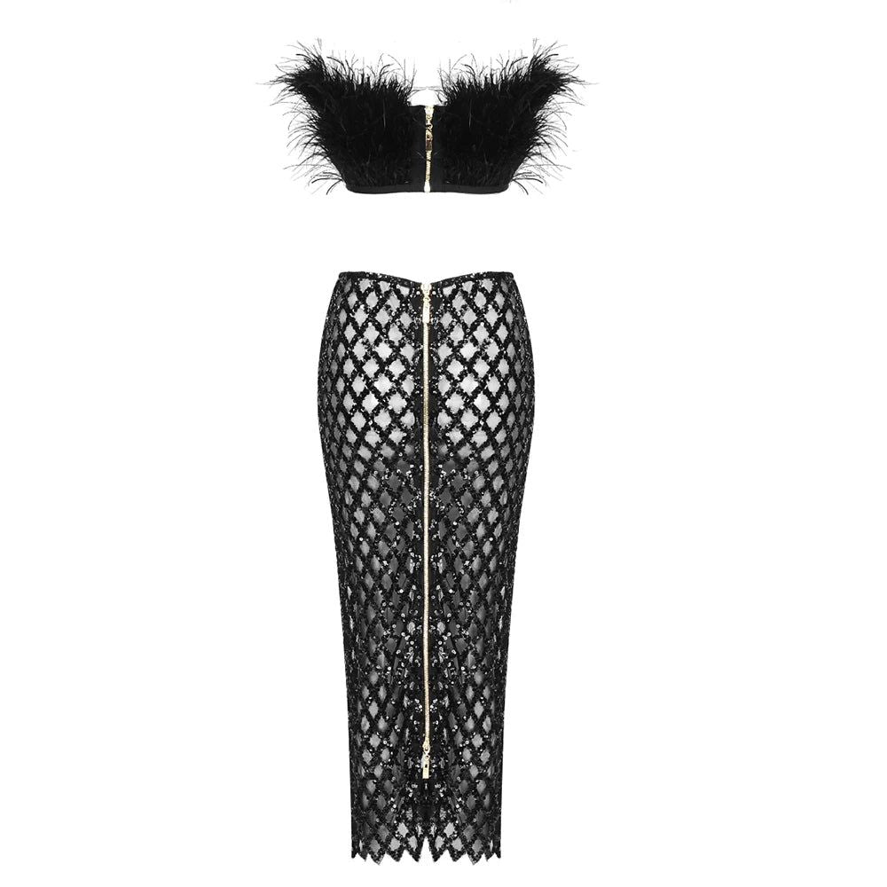 Libby Feather Top and Sequined Skirt Set