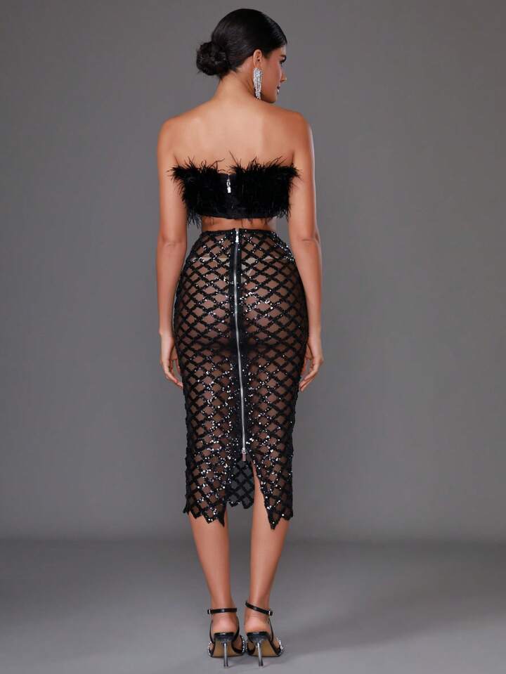 Libby Feather Top and Sequined Skirt Set