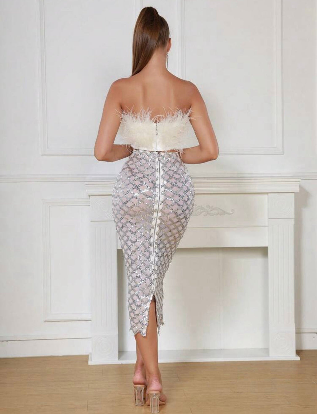 Libby Feather Top and Sequined Skirt Set