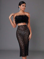 Libby Feather Top and Sequined Skirt Set