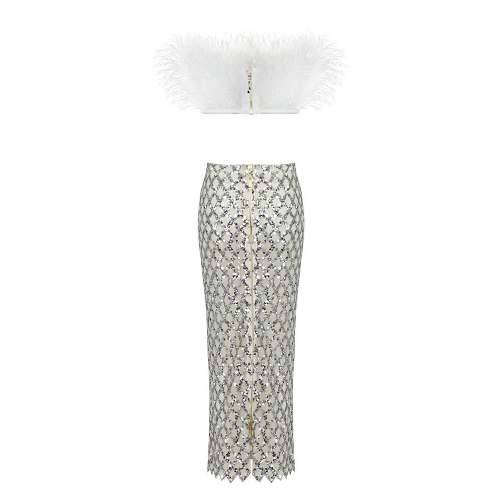 Libby Feather Top and Sequined Skirt Set